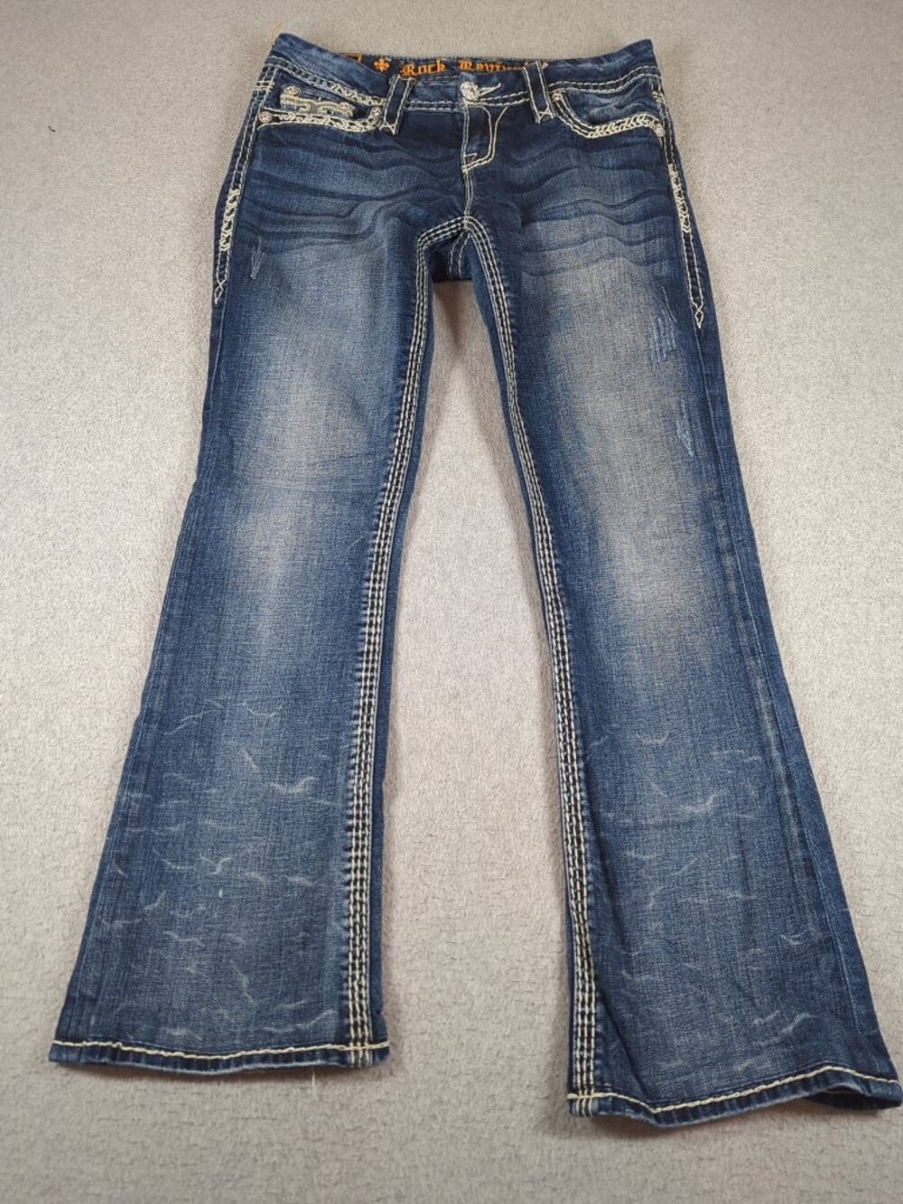 Rock Revival Jeans Women's 26 (Fits 29x28.5) Blue Raizel Easy Boot Thick Stitch